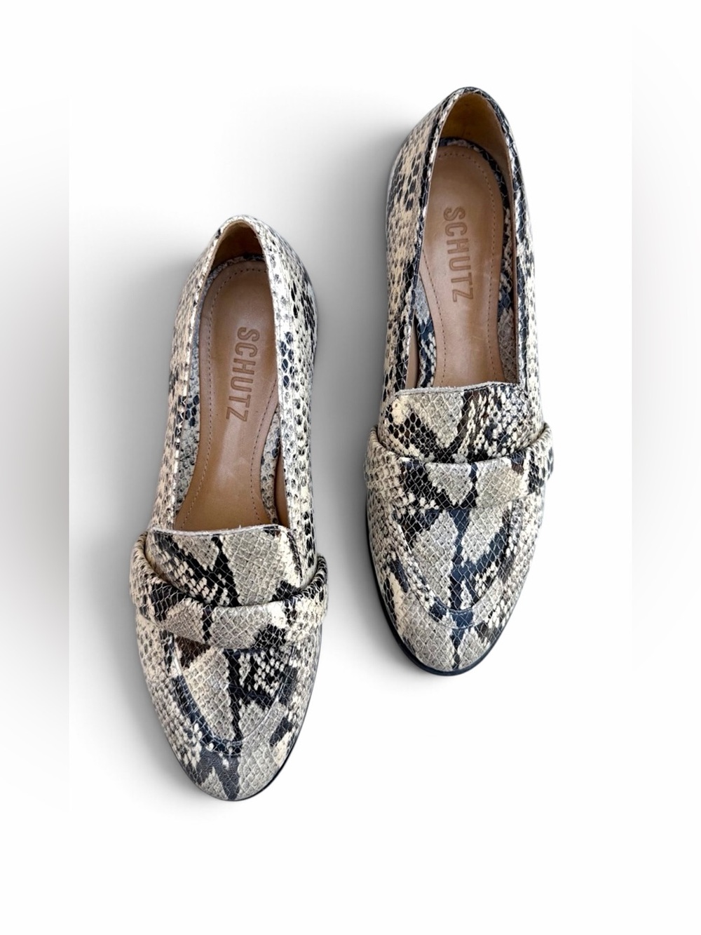 SCHUTZ Beige and Black Snake-Print Loafers